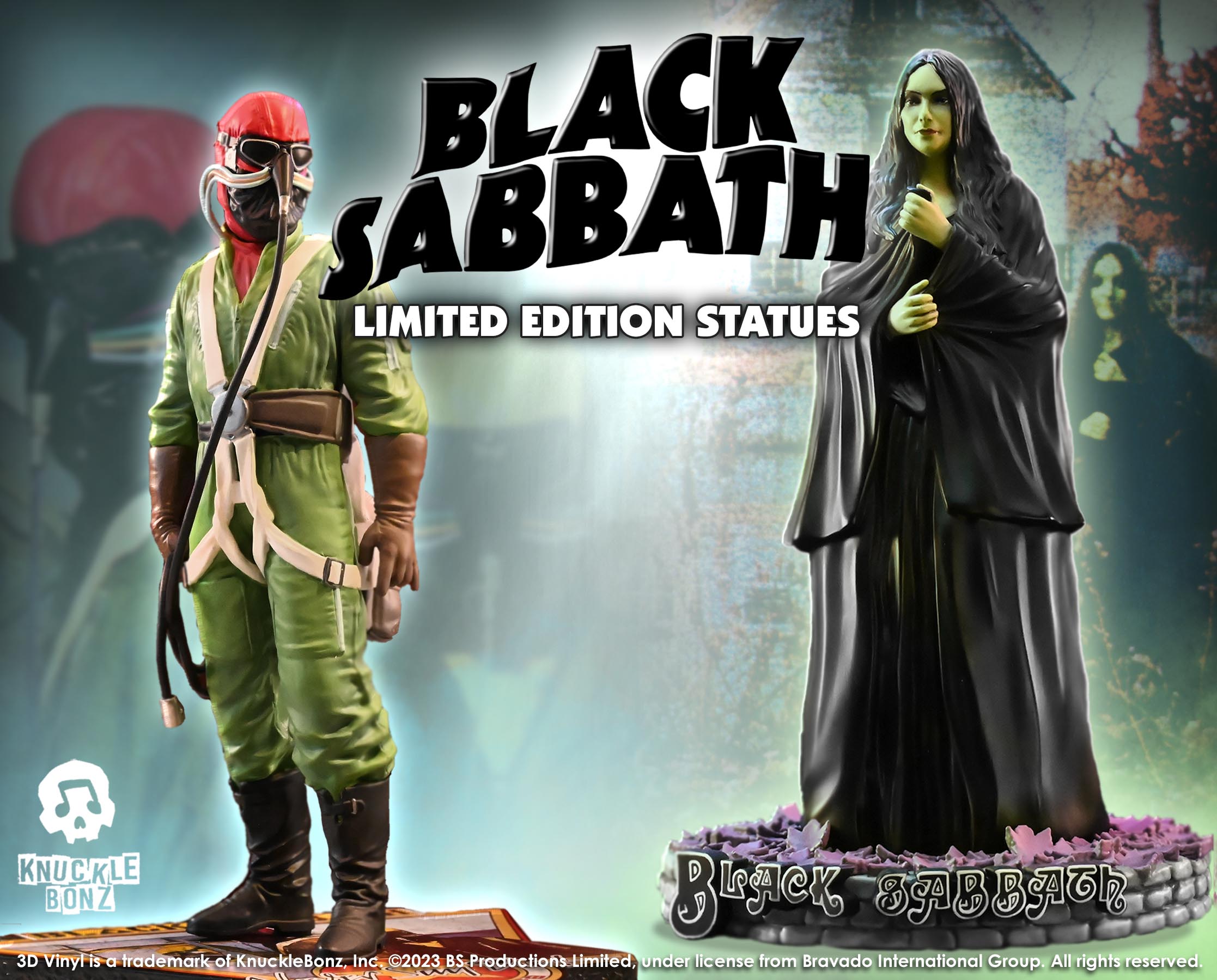 The Black Sabbath (Witch) and the Never Say Die (Pilot) 3D Vinyl® collectible statues by KnuckleBonz® are currently in Production, Ships Fall 2023