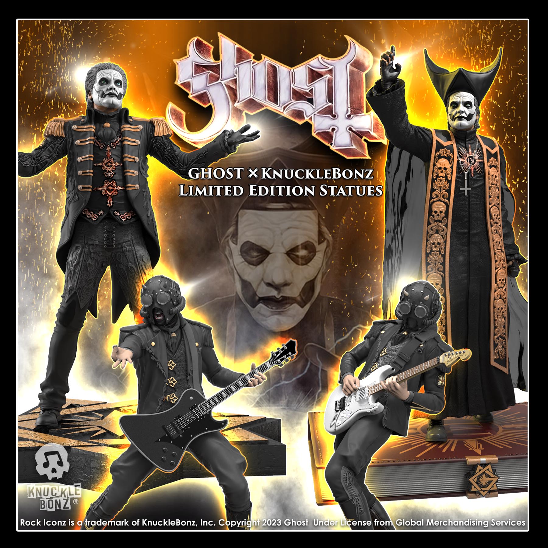 KnuckleBonz GHOST 2023 - Launch Video Papa IV White & Black nameless Ghoul Guitars