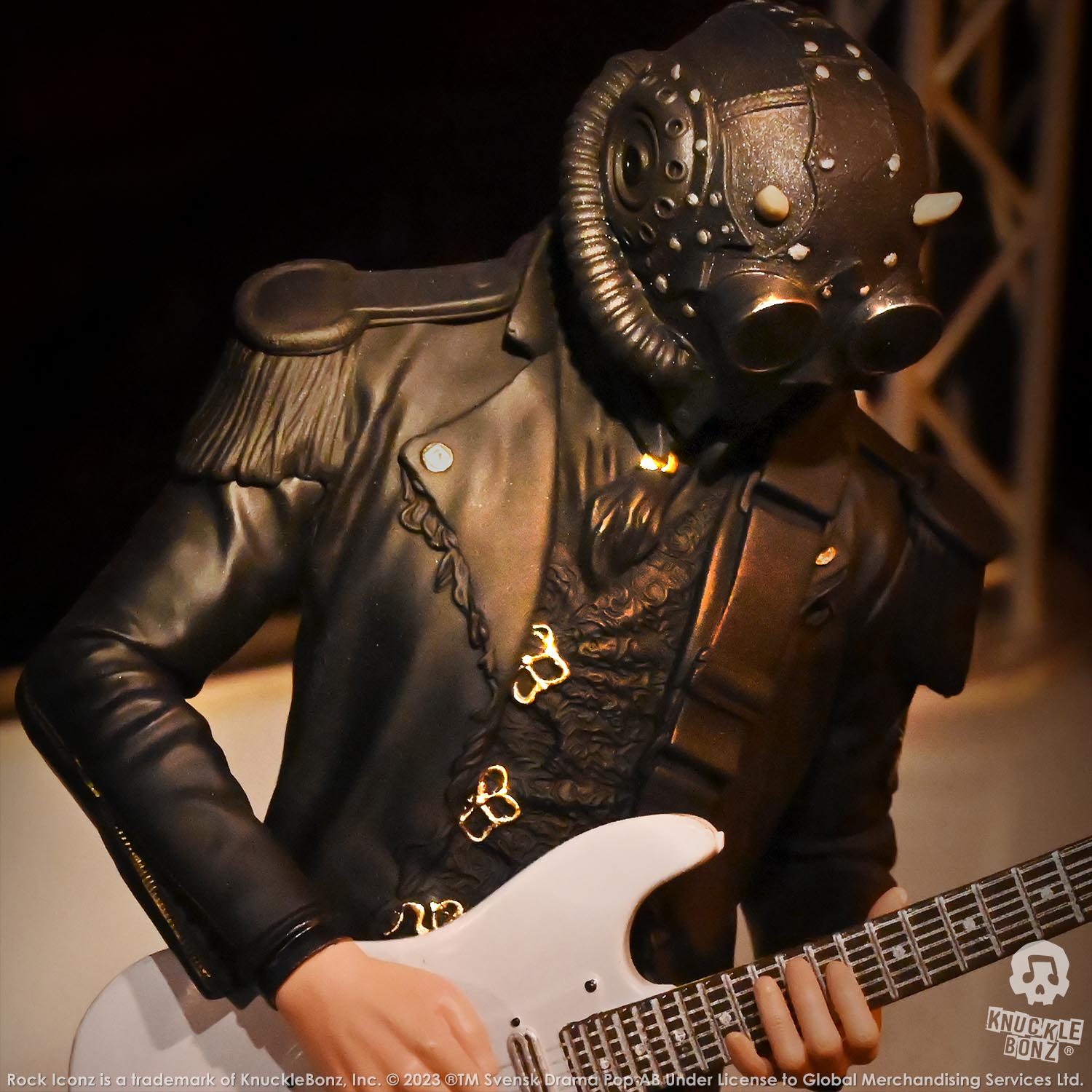 ghost band guitar gear Ghost Nameless Ghoul II White Guitar KnuckleBonz Statue